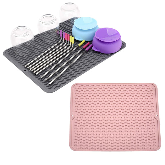 2 X Pink Grey Kitchen Silicone Dish Drying Mat Heat Resistant Placemat Pad