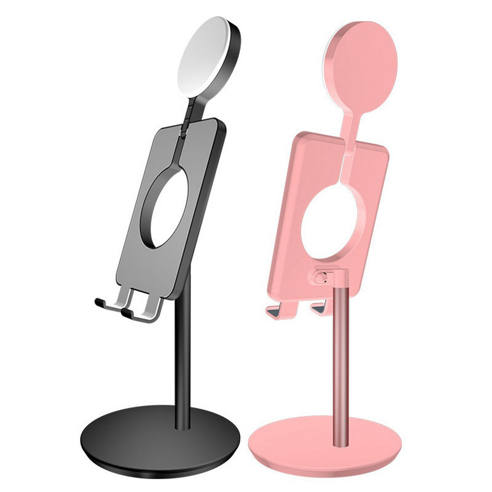 2 X Black Pink Desktop Mobile Phone Holder Phone Tablet Stand with Fill Light
