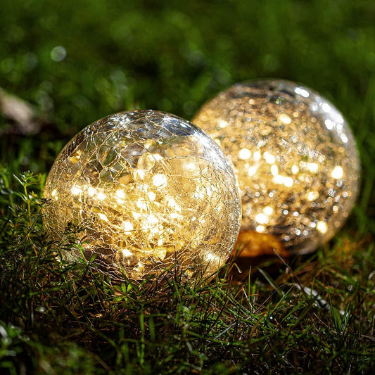 4 X Warm White Cracked Glass Solar Powered Globe Ground Lights Garden Decoration Lights