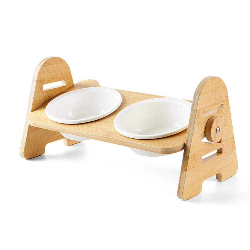 Double Bowl Adjustable Elevated Pet Food Bowl 15 Degree Tilted Dog Cat Feeder