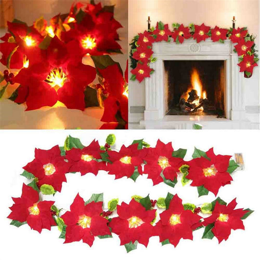 1 X Red Flowers String Light Christmas LED Light String Xmas Fake Flowers Lights