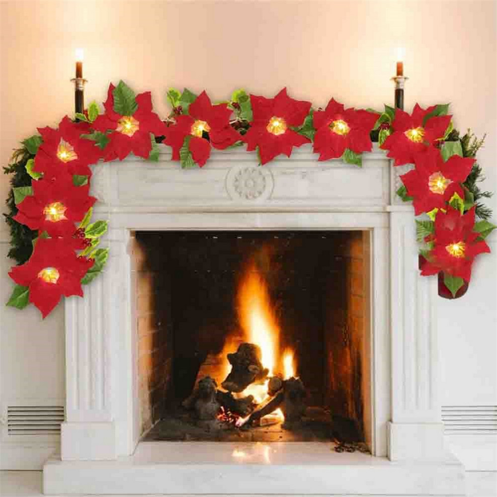 2 X Red Flowers String Light Christmas LED Light String Xmas Fake Flowers Lights