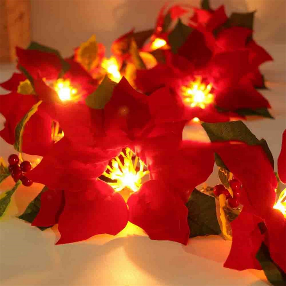 1 X Red Flowers String Light Christmas LED Light String Xmas Fake Flowers Lights