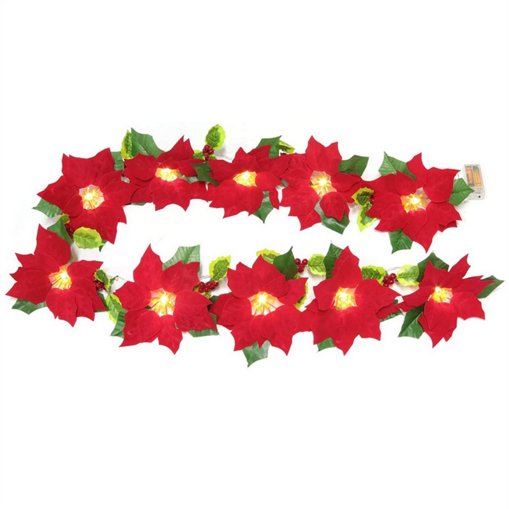 1 X Red Flowers String Light Christmas LED Light String Xmas Fake Flowers Lights