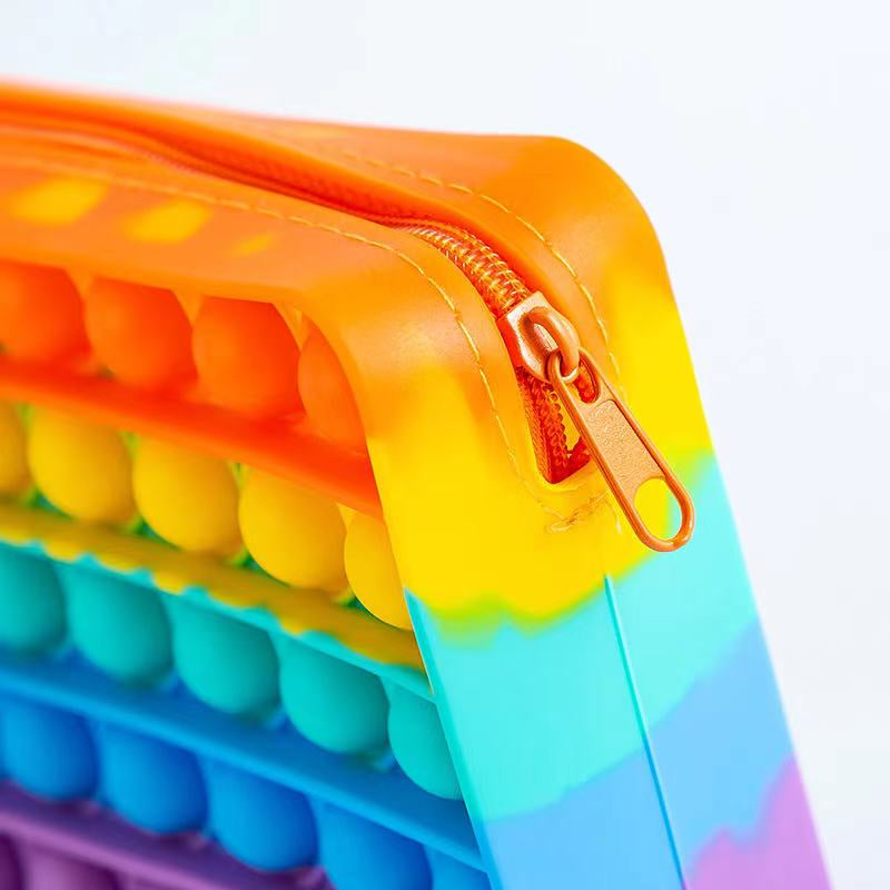 Rainbow Colour Push Bubble Fidget Toys Pencil Case