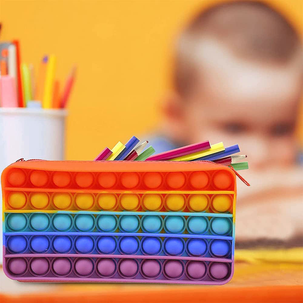 Rainbow Colour Push Bubble Fidget Toys Pencil Case