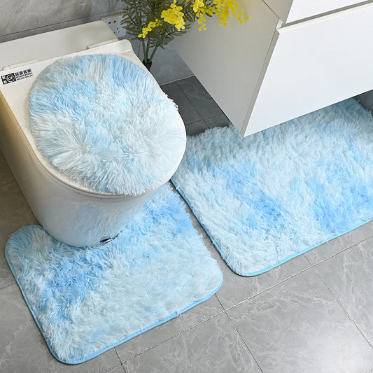 Light Blue 3Pcs Non-Slip Tie-dyed Bathroom Mats
