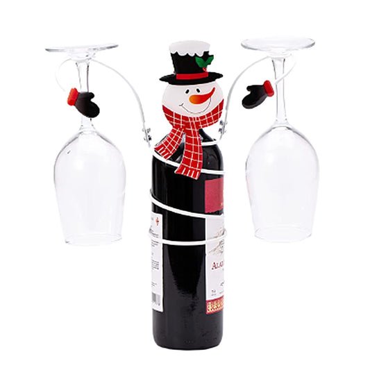Christmas Wine Bottle and Glass Holder Storage Drying Stand Snowman Style