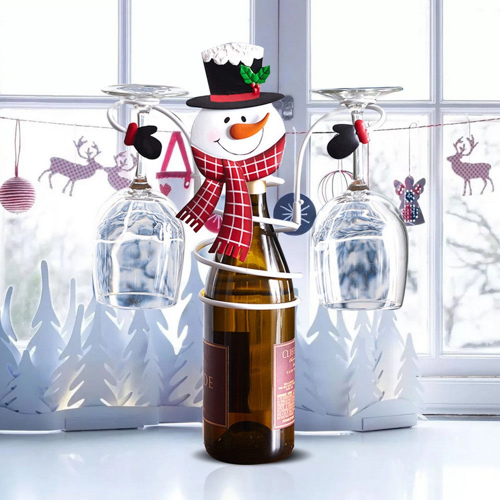 Christmas Wine Bottle and Glass Holder Storage Drying Stand Snowman Style