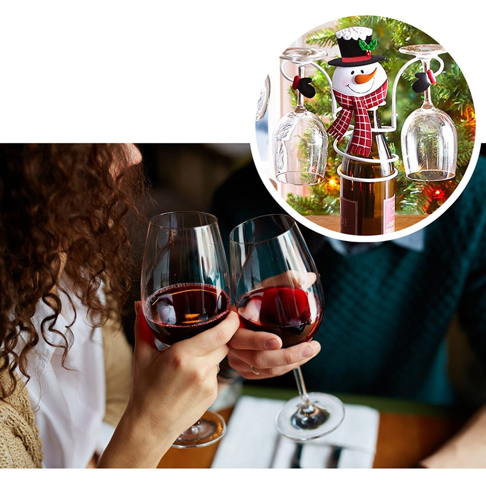 Christmas Wine Bottle and Glass Holder Storage Drying Stand Snowman Style