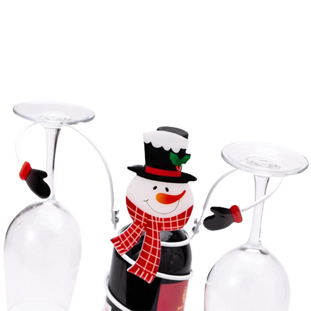 Christmas Wine Bottle and Glass Holder Storage Drying Stand Snowman Style