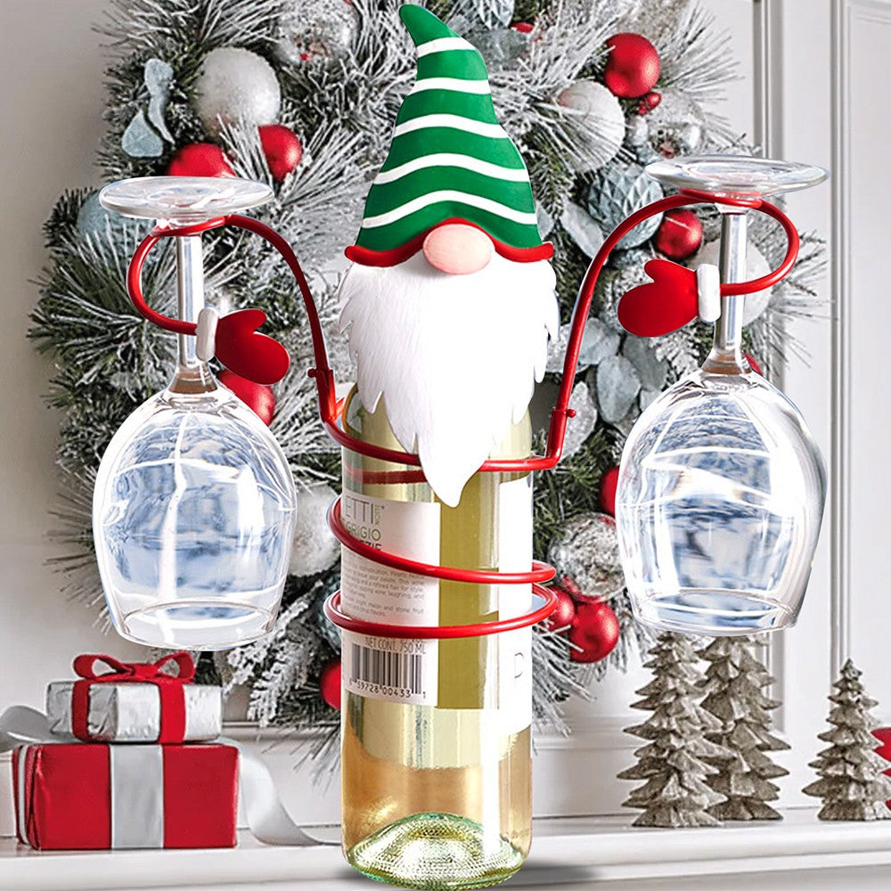 Christmas Wine Bottle and Glass Holder Storage Drying Stand Dwarf Style