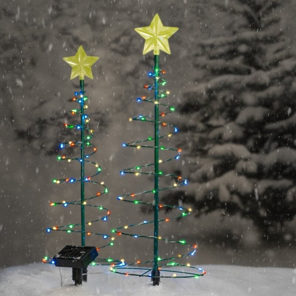 2Pcs LED Solar Powered Christmas Tree Stake Light Outdoor Solar In-ground Light