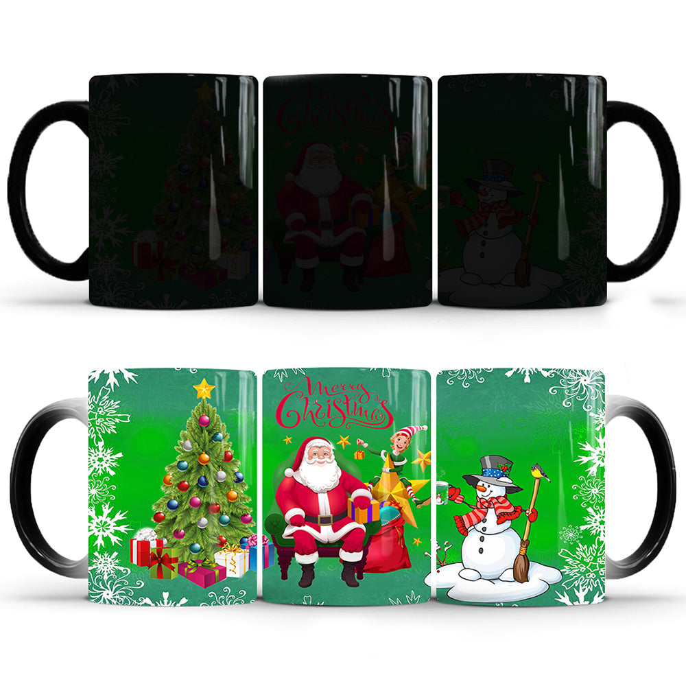 2 X Green Christmas Color Changing Mug Heat Sensitive Magic Coffee Cup