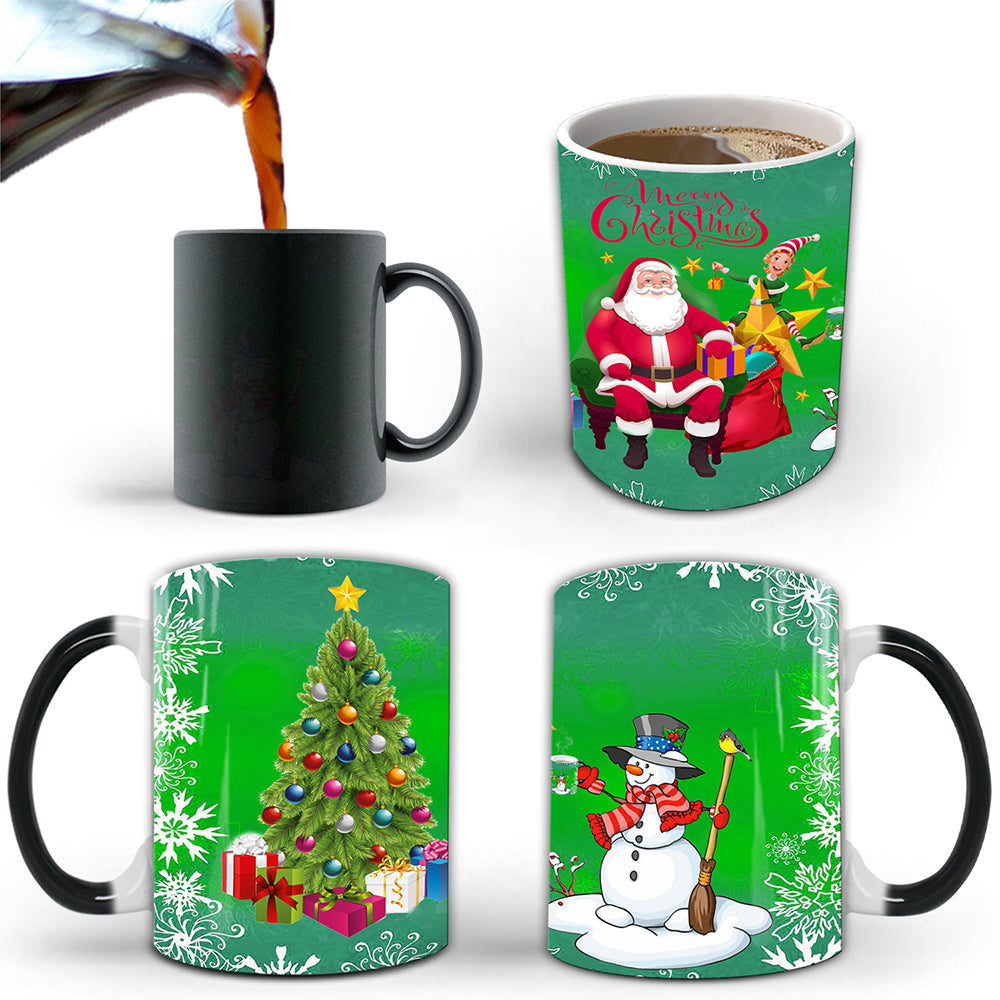 2 X Green Christmas Color Changing Mug Heat Sensitive Magic Coffee Cup