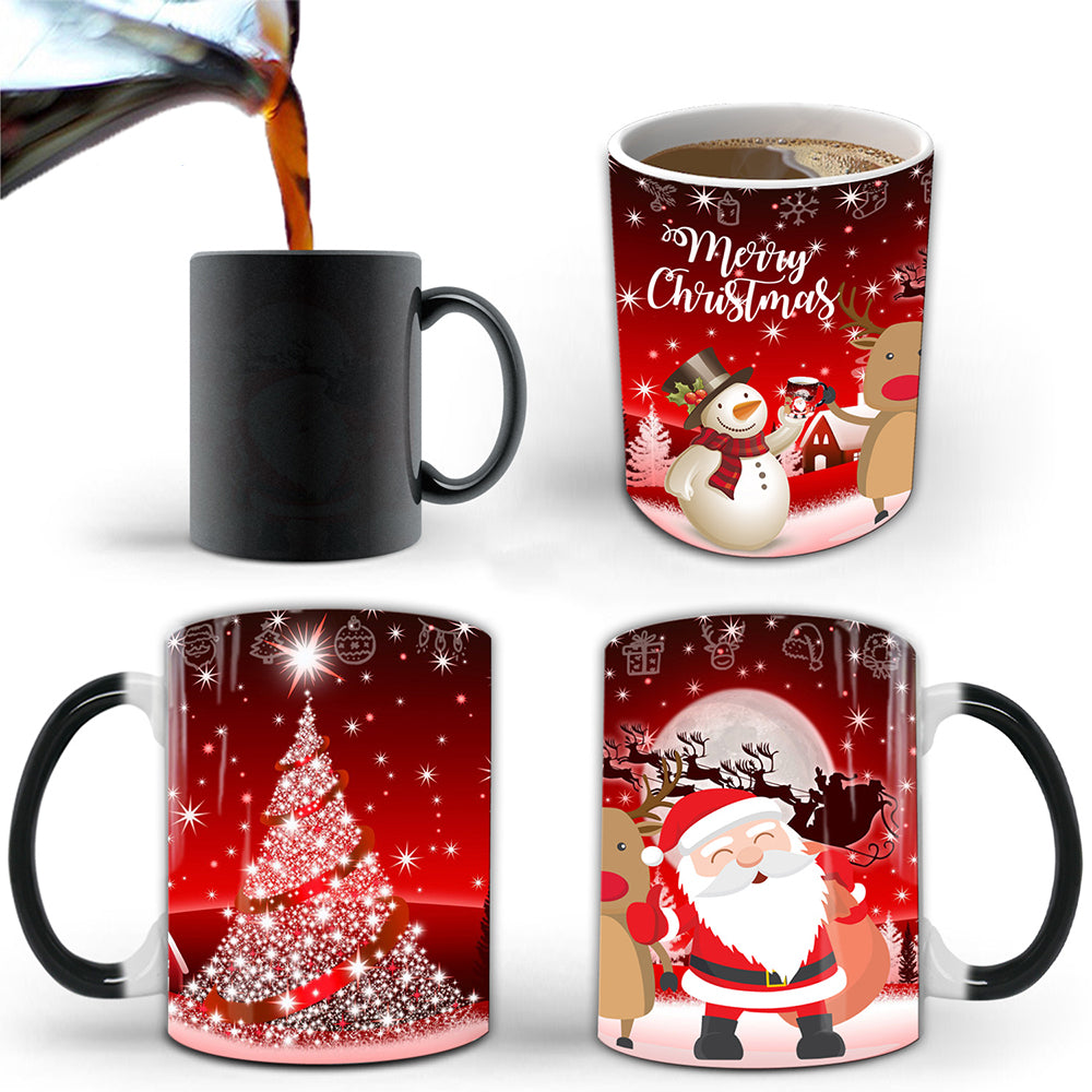 2 X Red Christmas Color Changing Mug Heat Sensitive Magic Coffee Cup