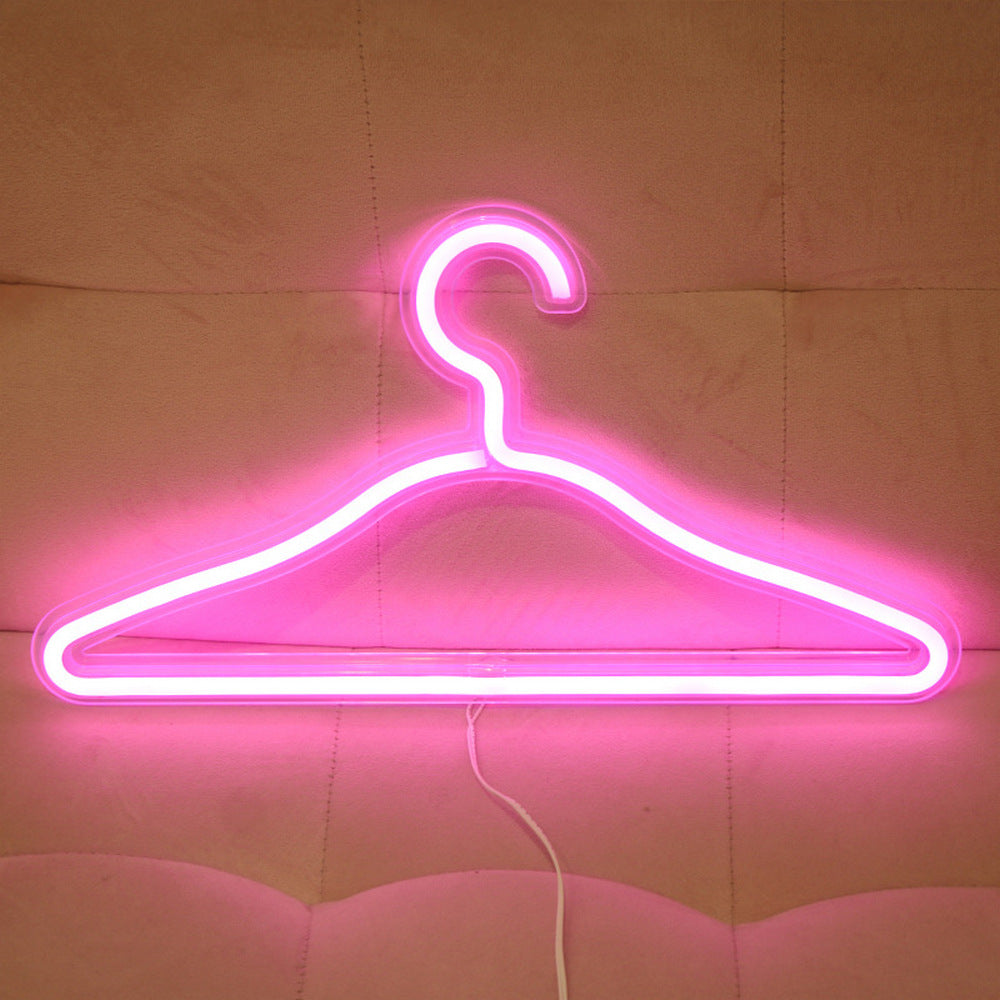 One Pink LED Neon Light Clothes Hanger Lamp
