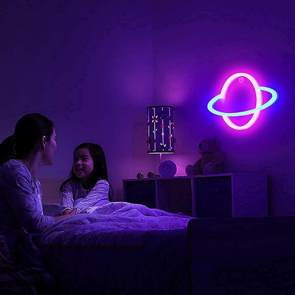 2 X Planet Shaped LED Neon Light Wall Hanging Lamp