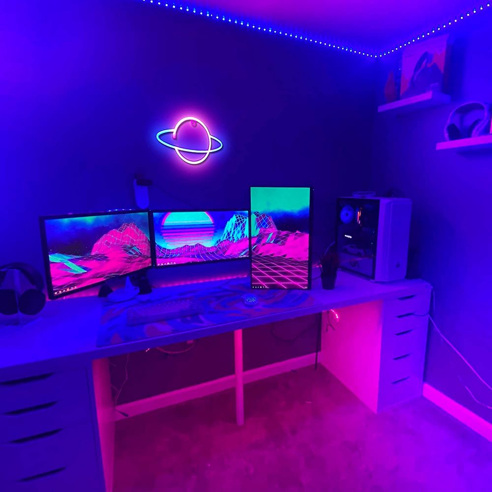 2 X Planet Shaped LED Neon Light Wall Hanging Lamp