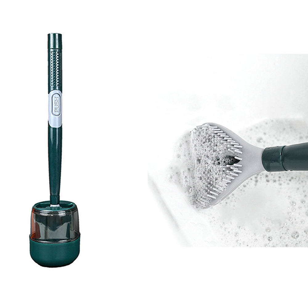 Green Refillable Wall Mounted Toilet Brush with Soap Liquid Dispenser