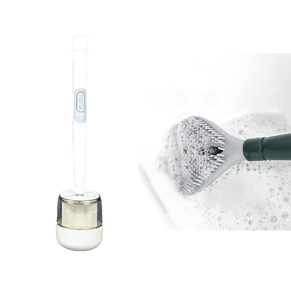 White Refillable Wall Mounted Toilet Brush with Soap Liquid Dispenser