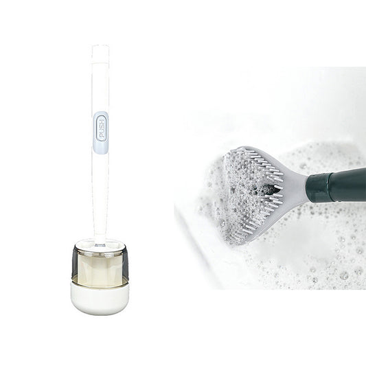 White Refillable Wall Mounted Toilet Brush with Soap Liquid Dispenser