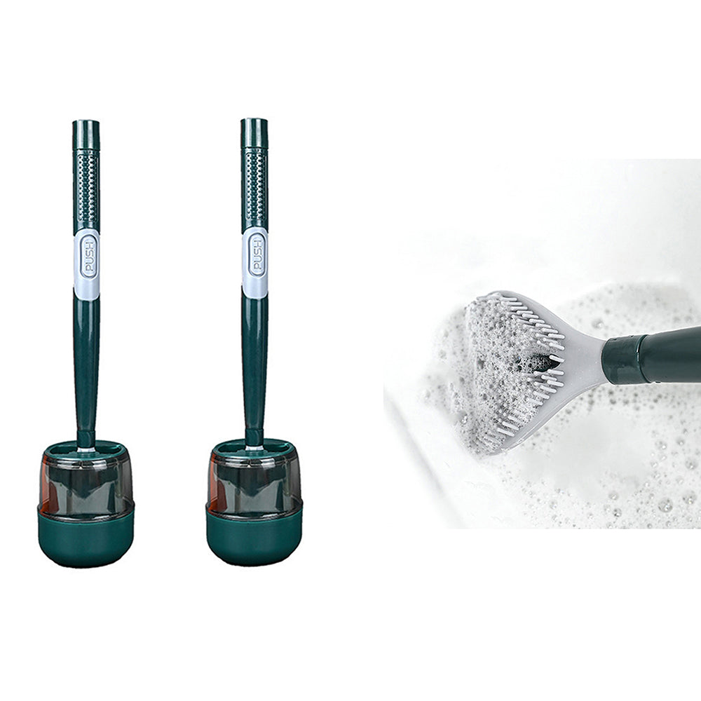 2 X Green  Refillable Wall Mounted Toilet Brush with Soap Liquid Dispenser