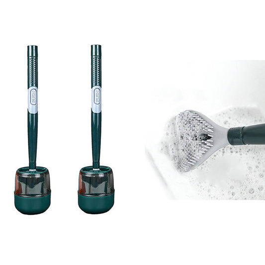 2 X Green  Refillable Wall Mounted Toilet Brush with Soap Liquid Dispenser