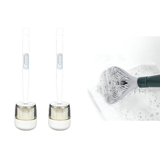 2 X White Refillable Wall Mounted Toilet Brush with Soap Liquid Dispenser