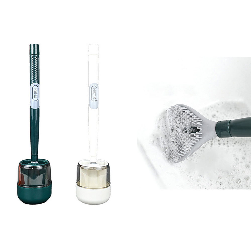 2 X Refillable Wall Mounted Toilet Brush with Soap Liquid Dispenser