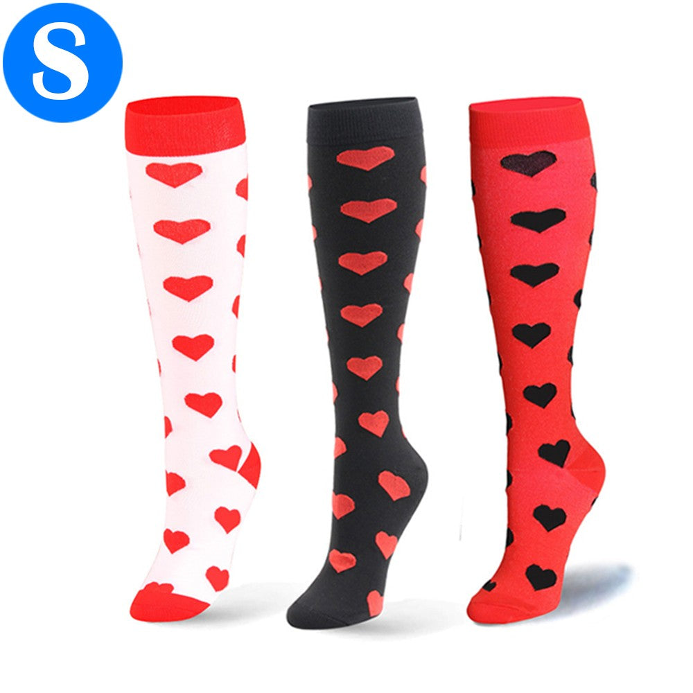 3 Pairs of Small Size Heart Pattern Womens Knee Length Compression Socks