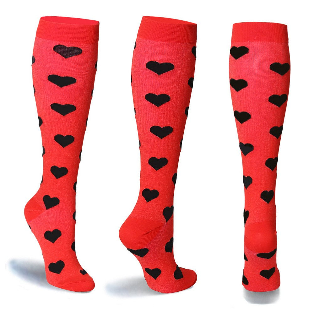 3 Pairs of Large Size Heart Pattern Womens Knee Length Compression Socks