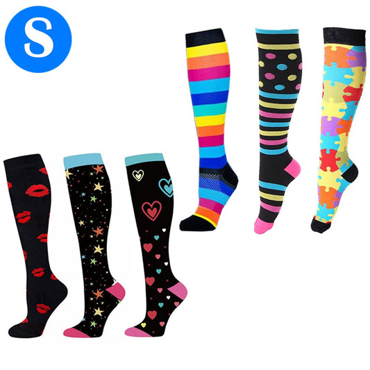 6 Pairs of Small Size Womens Knee Length Compression Socks Style 1 2 3 4 5 6