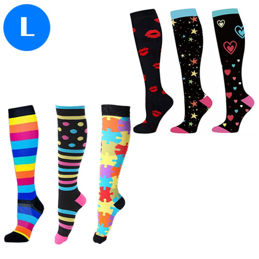6 Pairs of Large Size Womens Knee Length Compression Socks Style 1 2 3 4 5 6