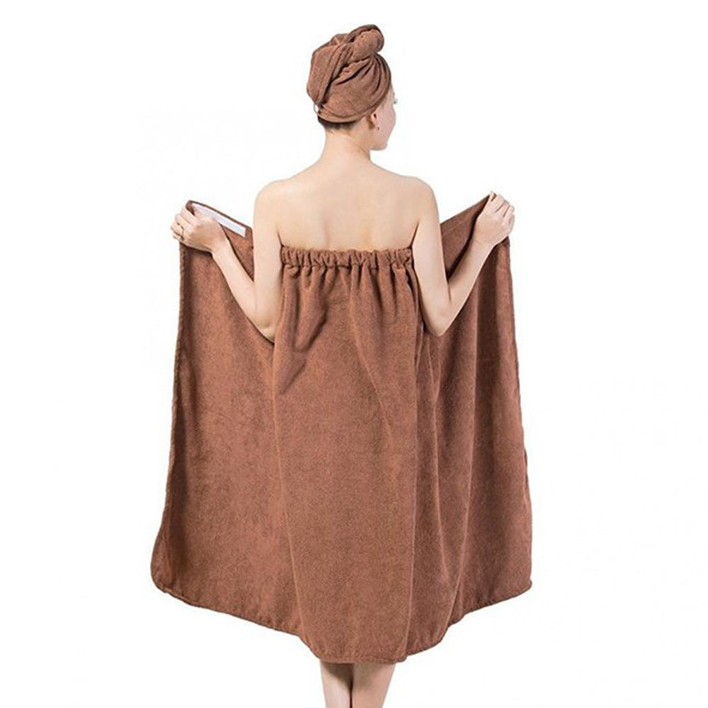 Women Bath Wrap for Shower with Hair Wrap Warm Loungewear Spa Wrap Blue and Coffee