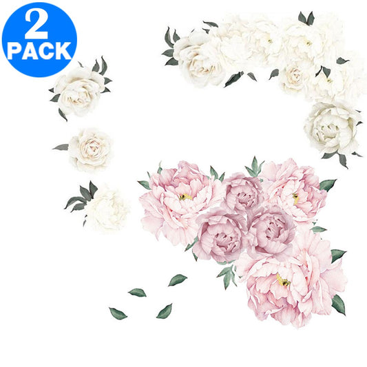 2 X Flower Wall Stickers Pink and White