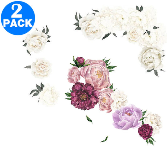 2 X Flower Wall Stickers Purple and White