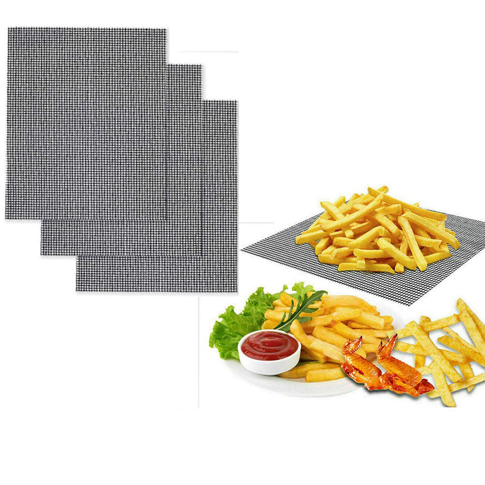 3 Pieces Reusable BBQ Grill Mesh Mats Set Black