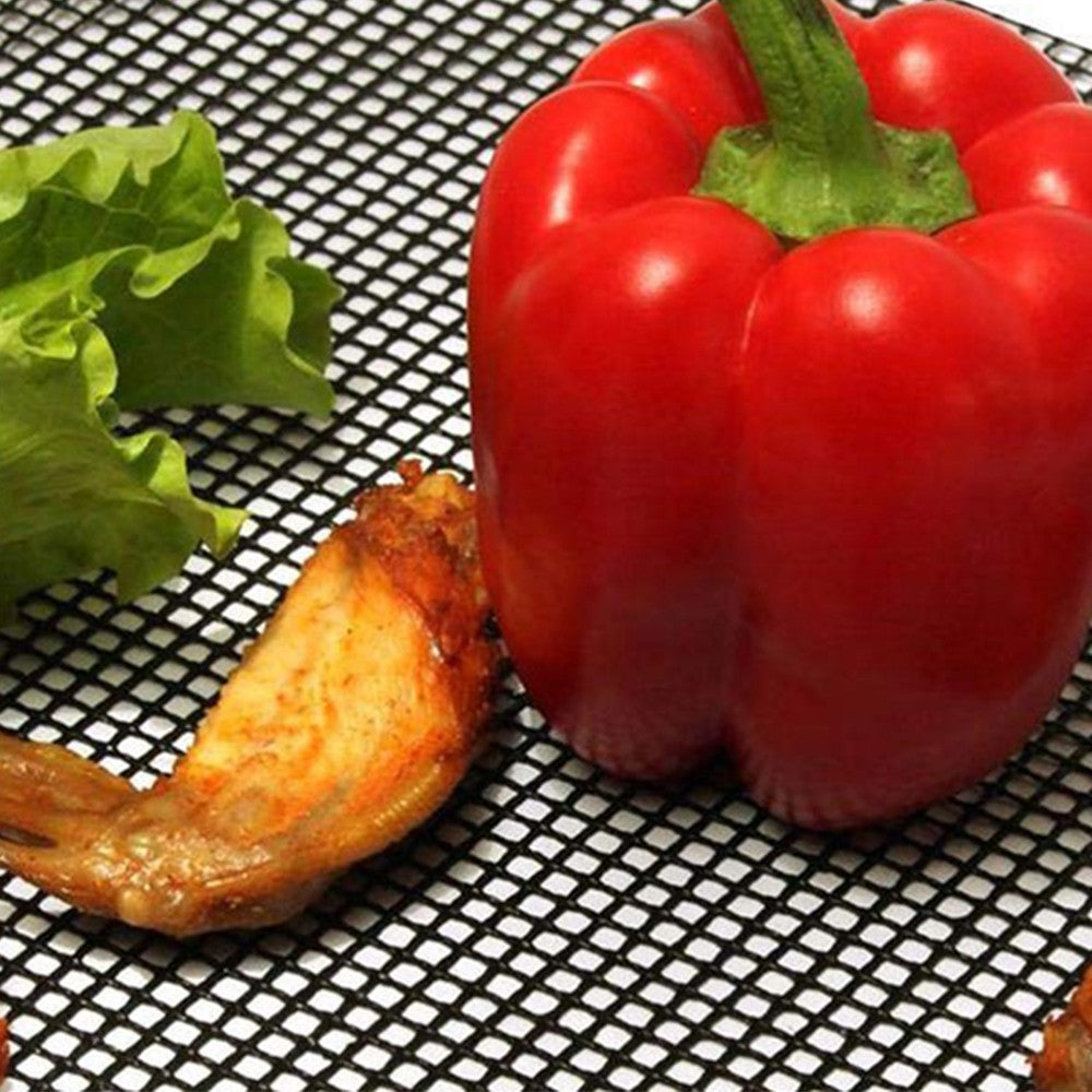 3 Pieces Reusable BBQ Grill Mesh Mats Set Black