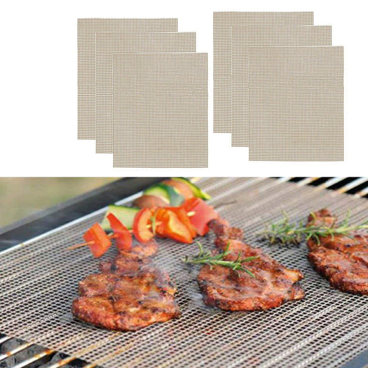 6 Pieces Reusable BBQ Grill Mesh Mats Set Beige