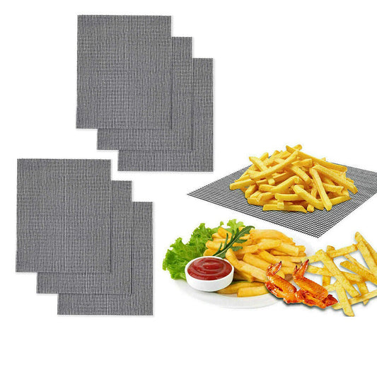 6 Pieces Reusable BBQ Grill Mesh Mats Set Black