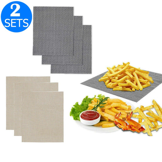 2 X Sets of Six Reusable BBQ Grill Mesh Mats Beige and Black