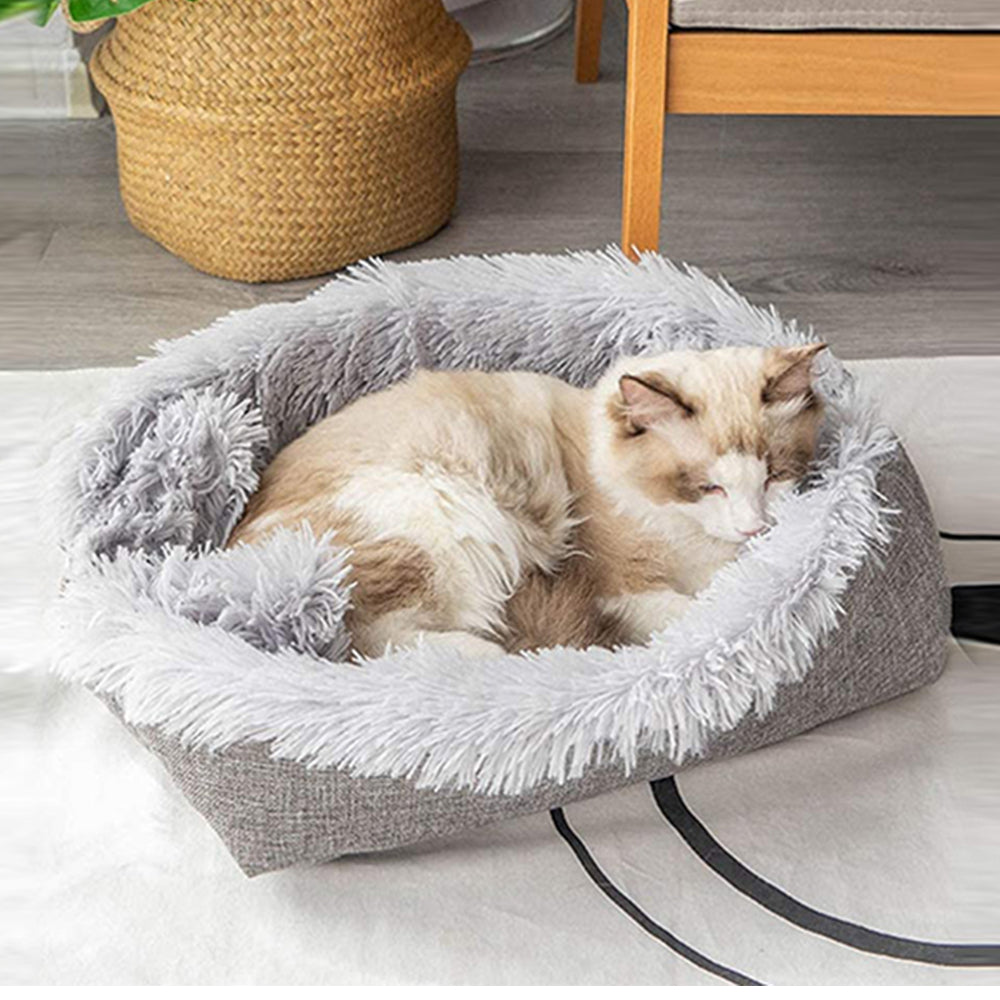 1 X Grey 2 In 1 Long Plush Pet Bed Winter Warm Pet Mat for Dog Cat
