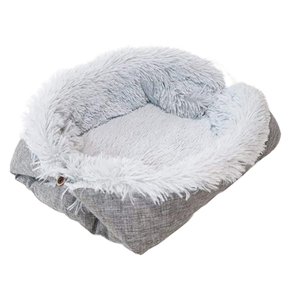 2 X Grey and White 2 In 1 Long Plush Pet Bed Winter Warm Pet Mat for Dog Cat