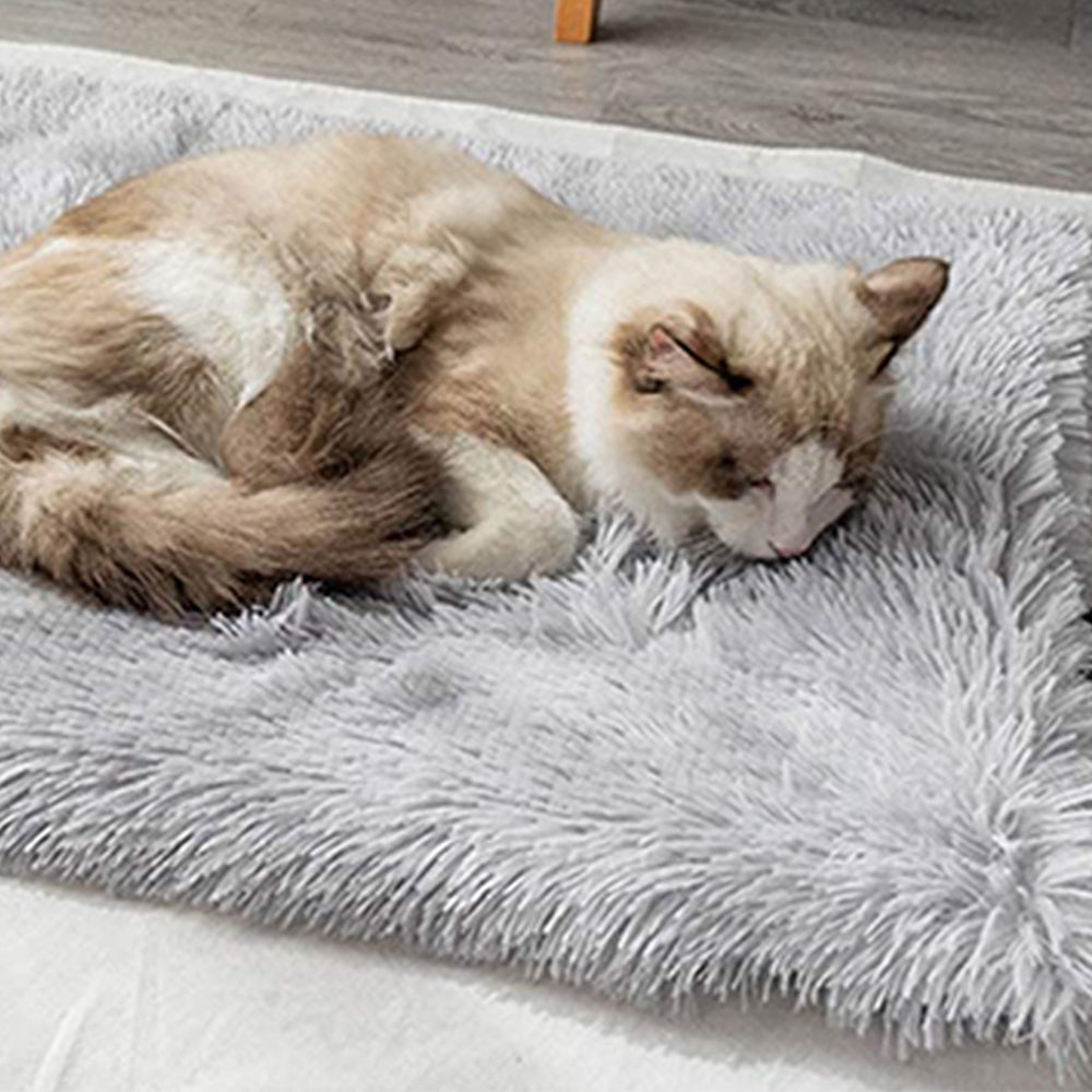 2 X Grey 2 In 1 Long Plush Pet Bed Winter Warm Pet Mat for Dog Cat