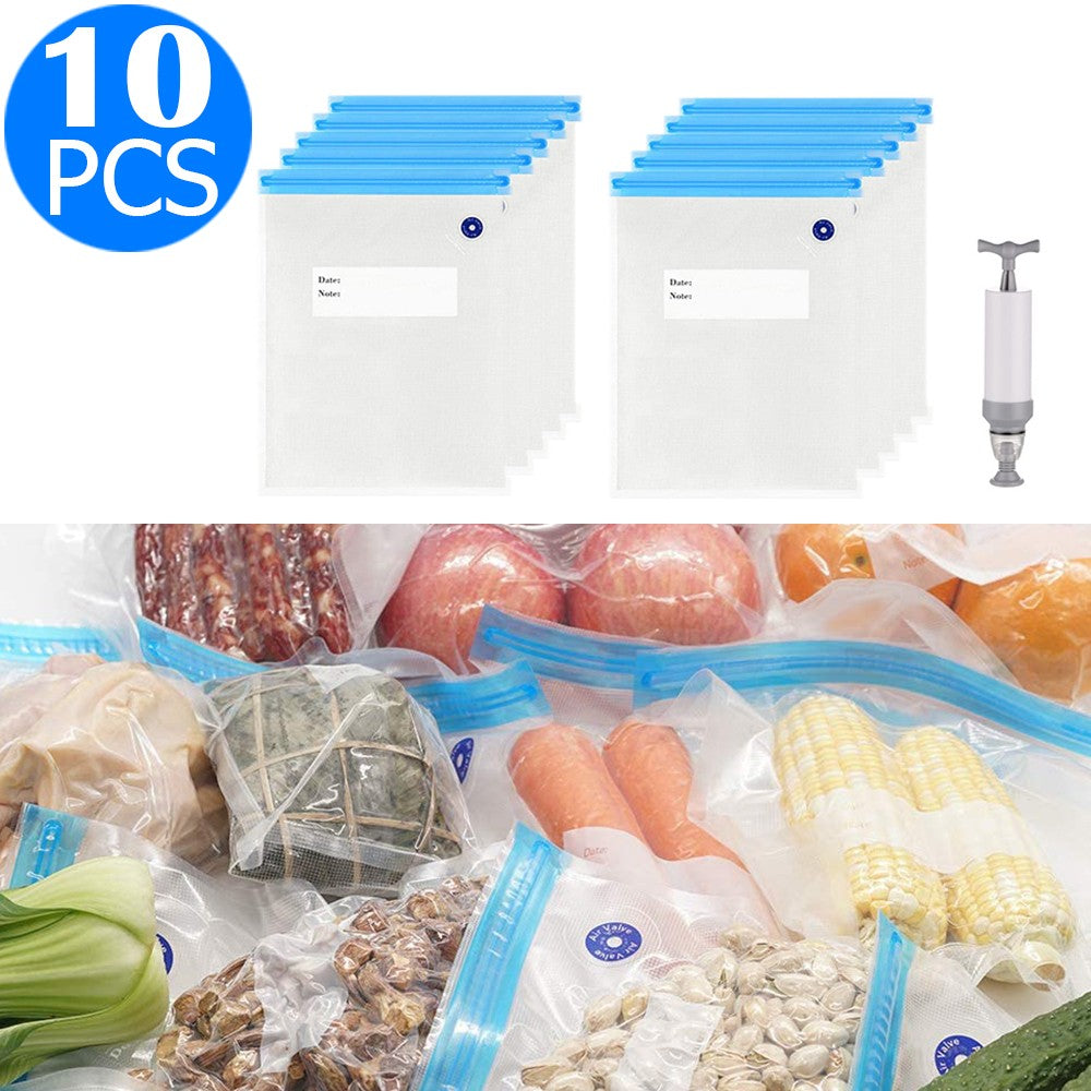 10PCS 16x20CM Reusable Food Vacuum Sealer Bag with One Manual Pump