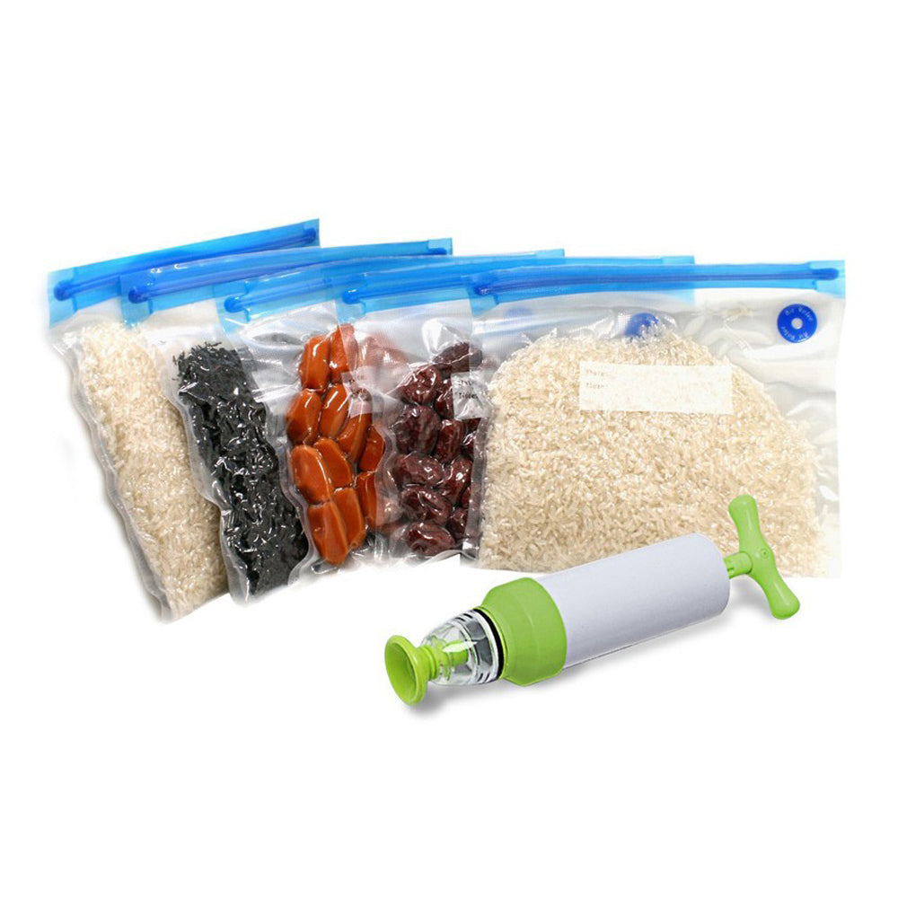 10PCS 22x28CM Reusable Food Vacuum Sealer Bag with One Manual Pump
