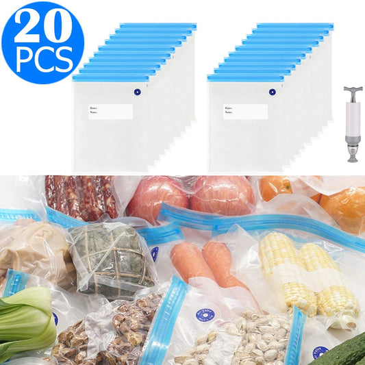 20PCS 16x20CM Reusable Food Vacuum Sealer Bag with One Manual Pump