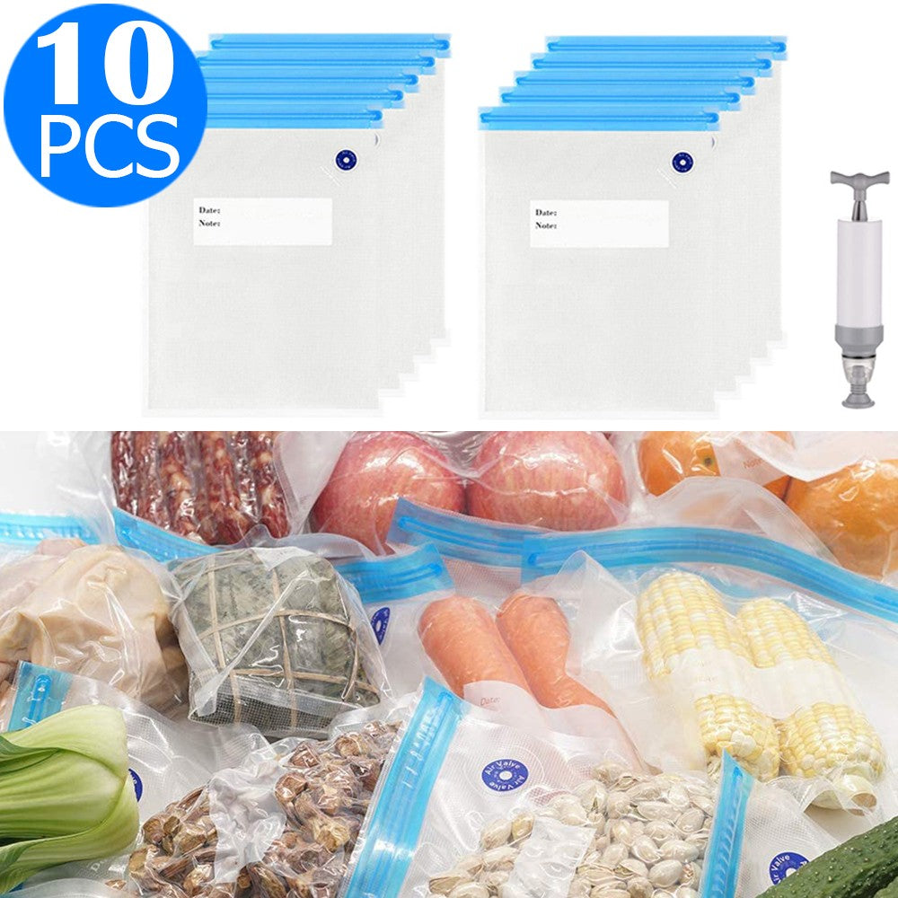 10PCS 22x28CM Reusable Food Vacuum Sealer Bag with One Manual Pump