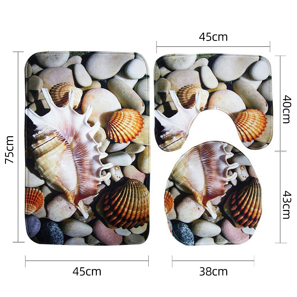3pcs Bathroom Mat Set Home Decor - Ocean Style 1